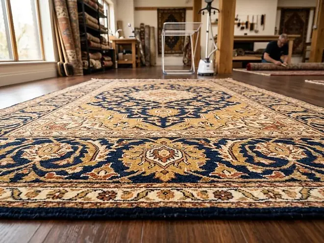 Wool rug being professionally cleaned