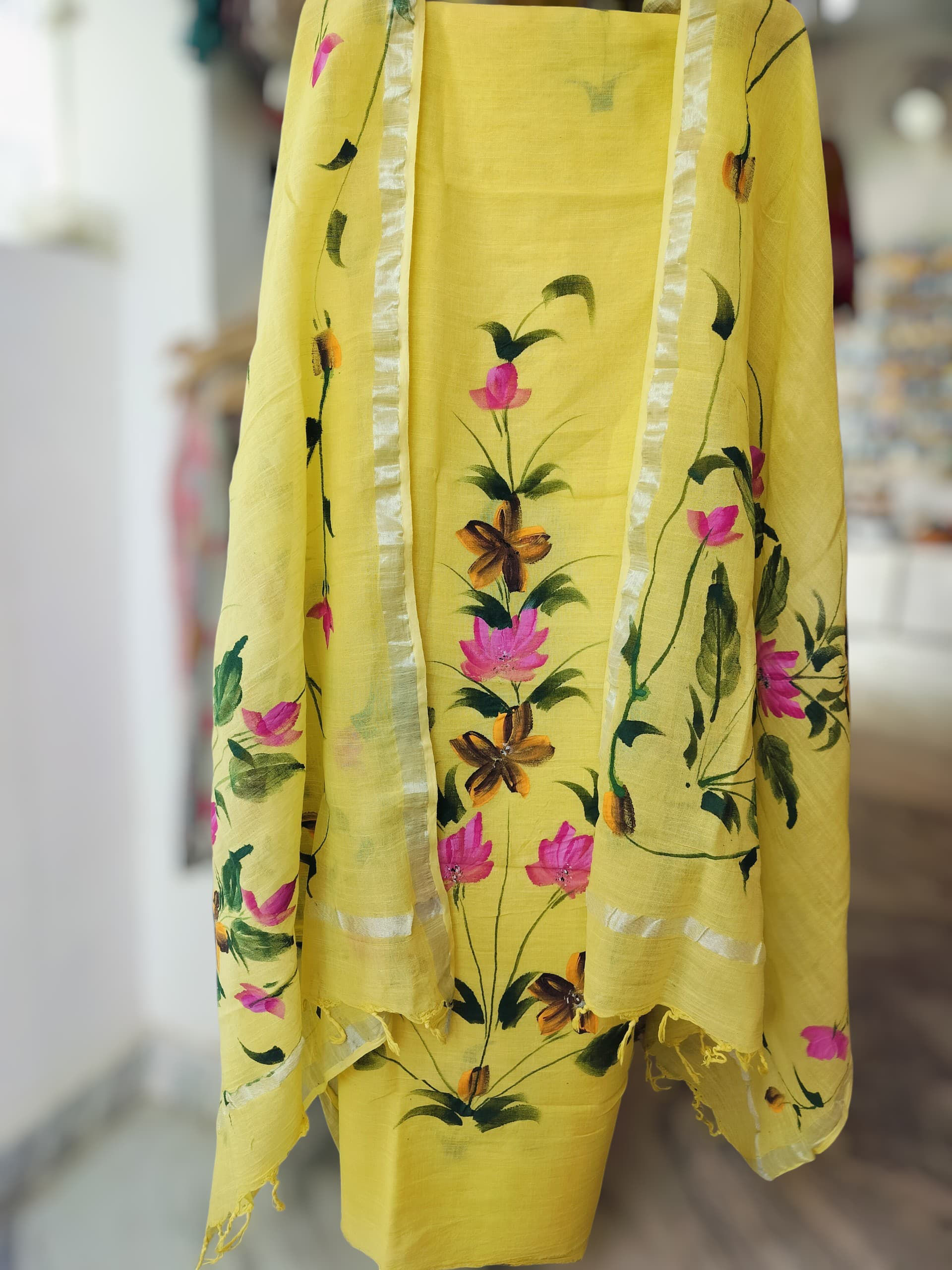 Khadi linen  cotton hand-painted unstitched suits