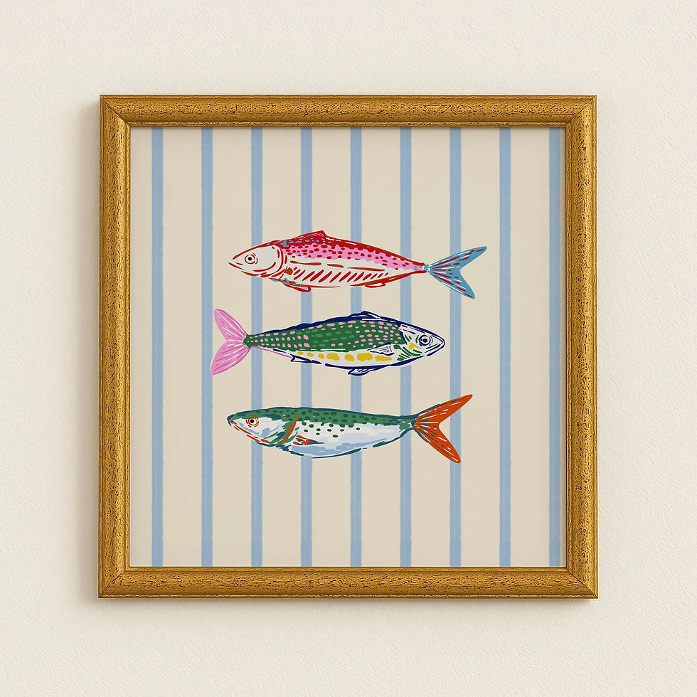 Thumbnail: Colorful Fish Illustration, Coastal Grandmillennial Wall Art, Modern Seaside Pri