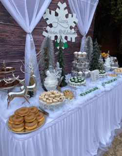 Rustic Winter Wonderland dessert buffet