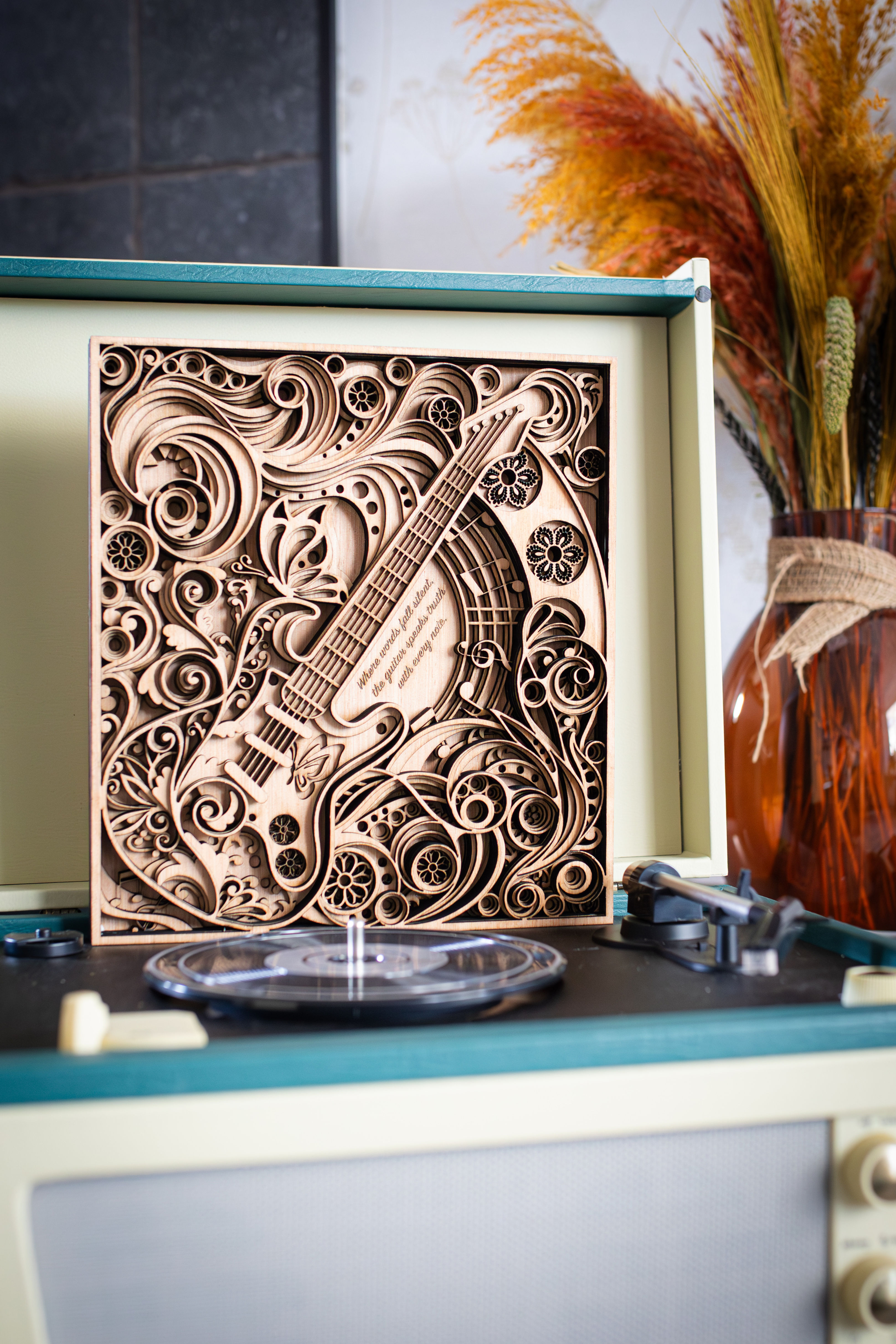 3D houten wanddecoratie – Gitaar | Muziekcollectie