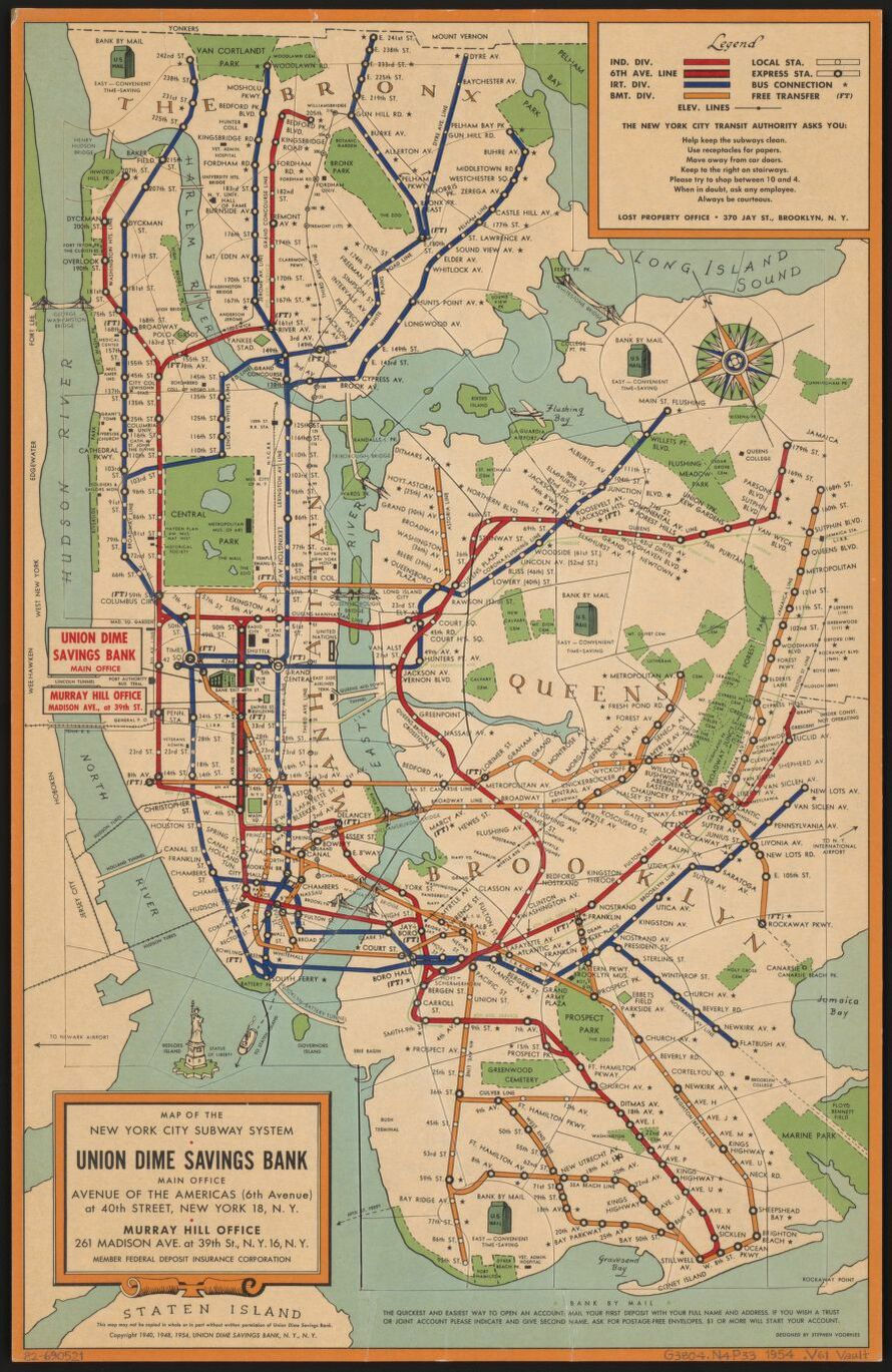 The New York City Subway: A ludicrous concoction of clashes | NYC metro map 1954