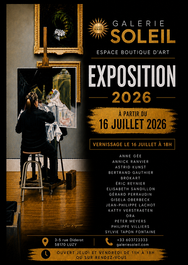 Affiche exposition juillet 2026 Galerie Soleil Luzy