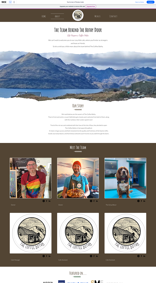 screen capture of the about page on the Coffee Bothy website