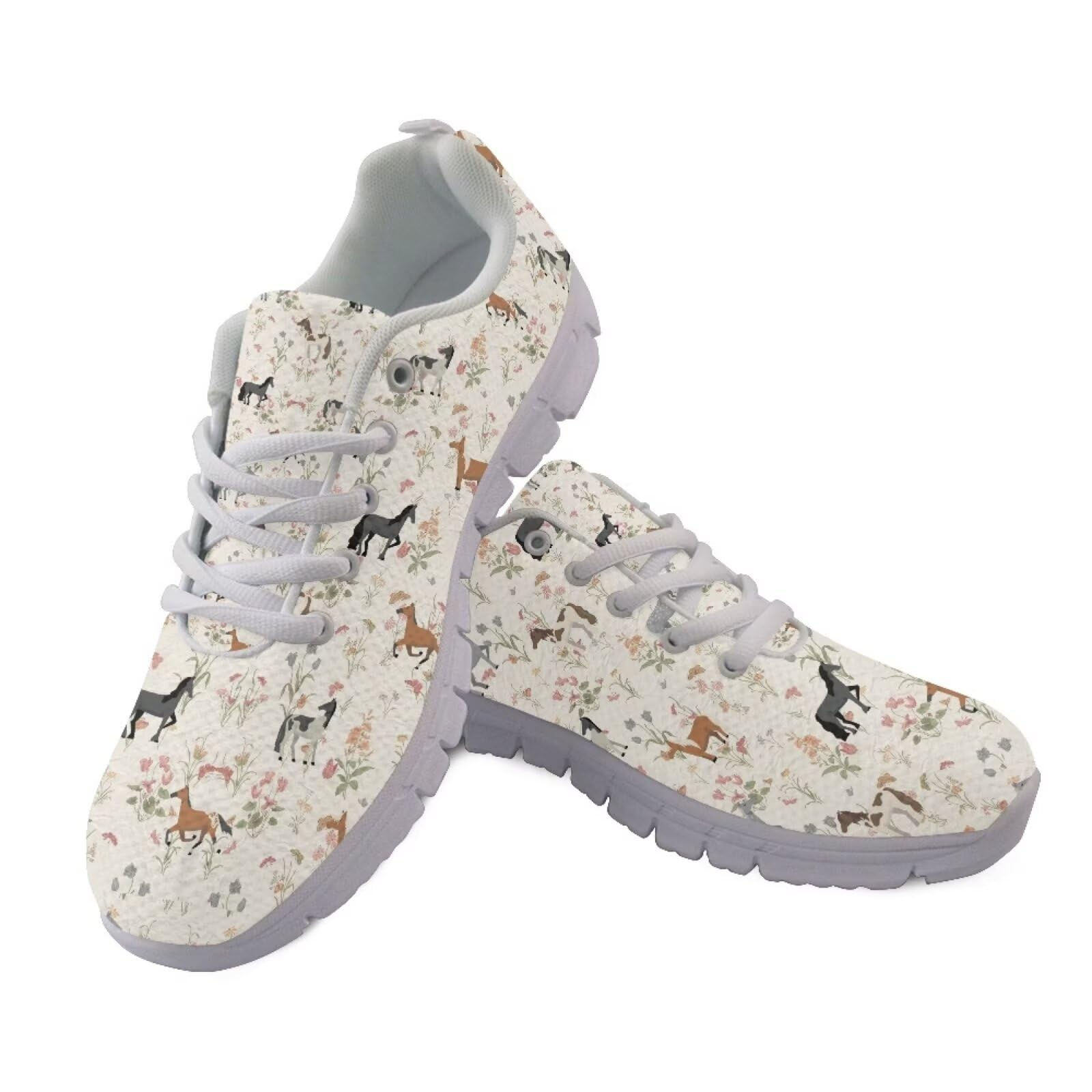 Mumeson Floral Horse Print Running Shoes Sport Shoes Mesh Sneakers Unisex Platfo