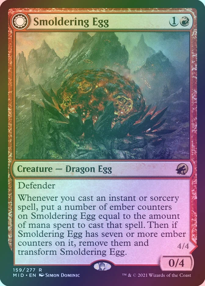 Smoldering Egg // Ashmouth Dragon (MID) (159) / Foil