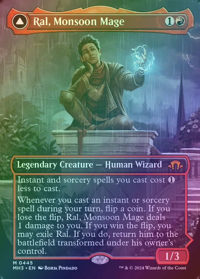 Ral, Monsoon Mage // Ral, Leyline Prodigy (MH3) (445) / Borderless / Foil — cara 1 de 2