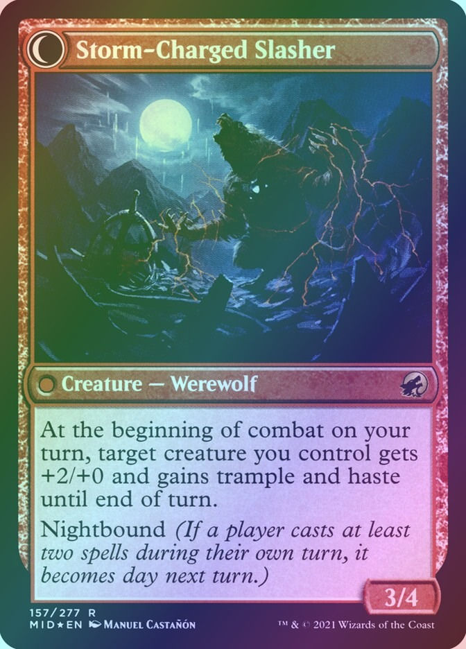 Reckless Stormseeker // Storm-Charged Slasher (PMID) (157s) / Foil — cara 2 de 2