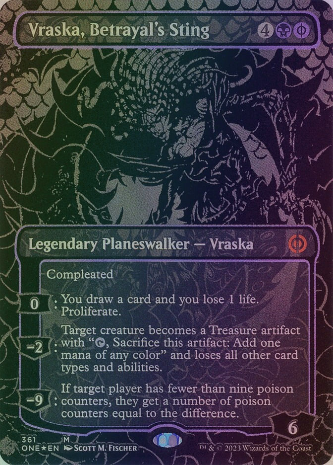 Vraska, Betrayal's Sting (ONE) (361) / Borderless / Oil Slick Foil