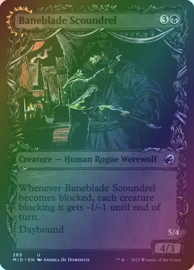 Baneblade Scoundrel // Baneclaw Marauder (MID) (289) / Showcase / Foil — cara 1 de 2