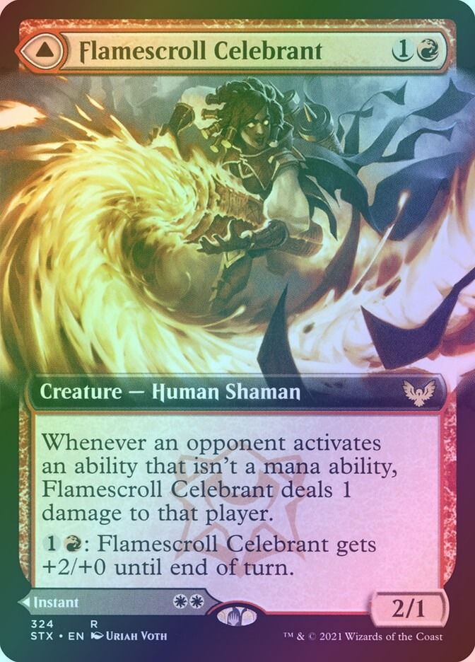 Flamescroll Celebrant // Revel in Silence (STX) (324) / Extended Art / Foil — cara 1 de 2