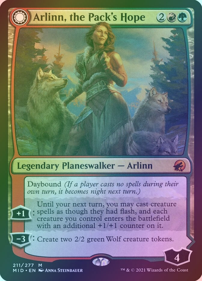 Arlinn, the Pack's Hope // Arlinn, the Moon's Fury (MID) (211) / Foil — cara 1 de 2
