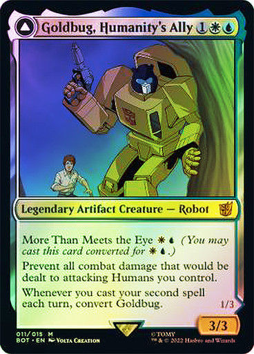 Goldbug, Humanity's Ally // Goldbug, Scrappy Scout (BOT) (11) / Foil — cara 1 de 2