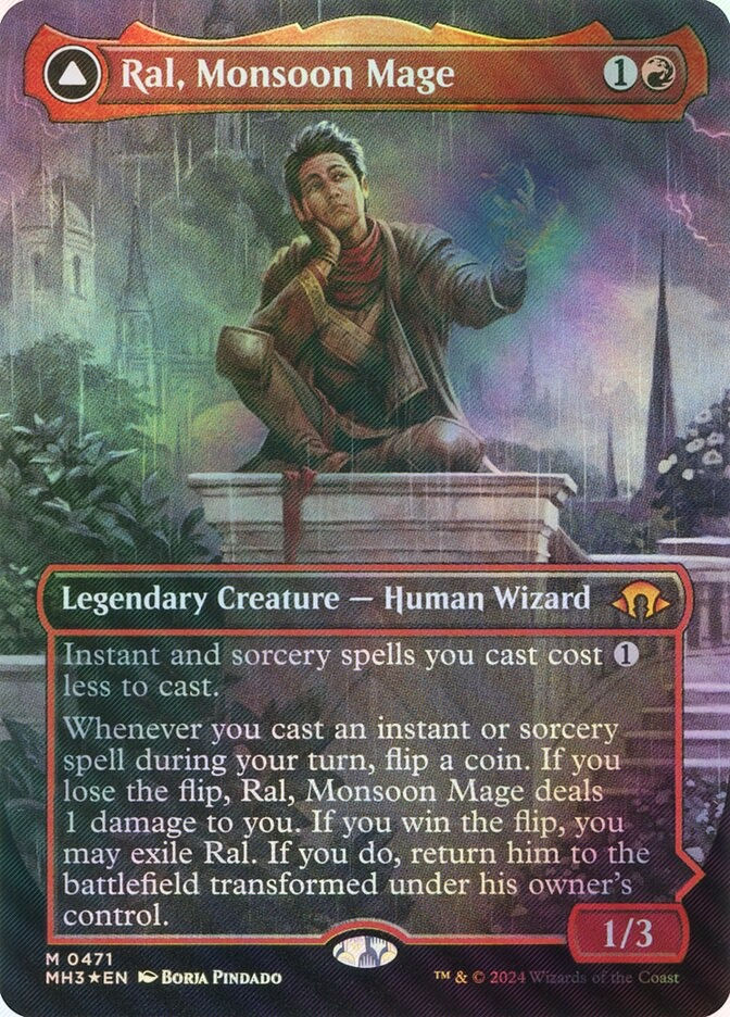 Ral, Monsoon Mage // Ral, Leyline (MH3) (471) / Borderless / Textured Foil — cara 1 de 2