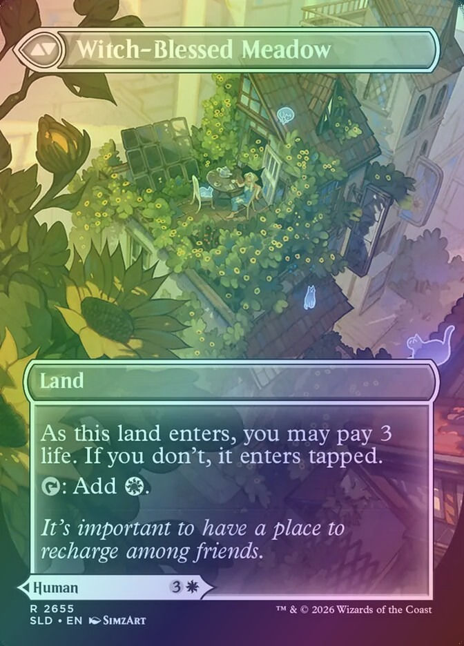 Witch Enchanter // Witch-Blessed Meadow (SLD) (2655) / Borderless / Foil — cara 2 de 2