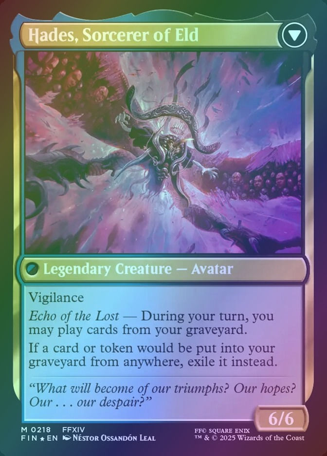 Emet-Selch, Unsundered // Hades, Sorcerer of Eld (PFIN) (218s) / Foil — cara 2 de 2