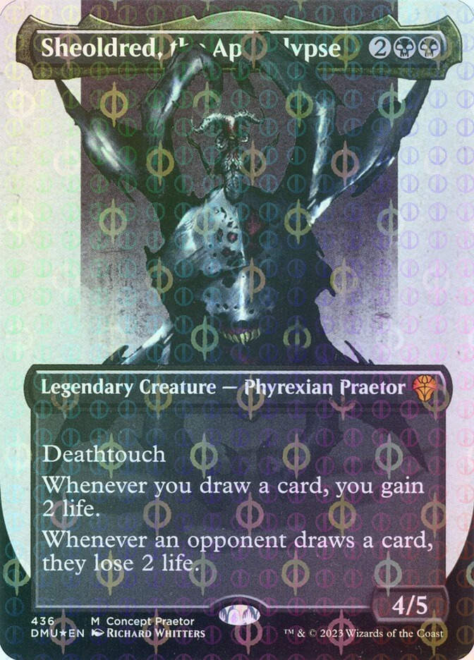 Sheoldred, the Apocalypse (DMU) (436) / Borderless / Step-and-Compleat Foil