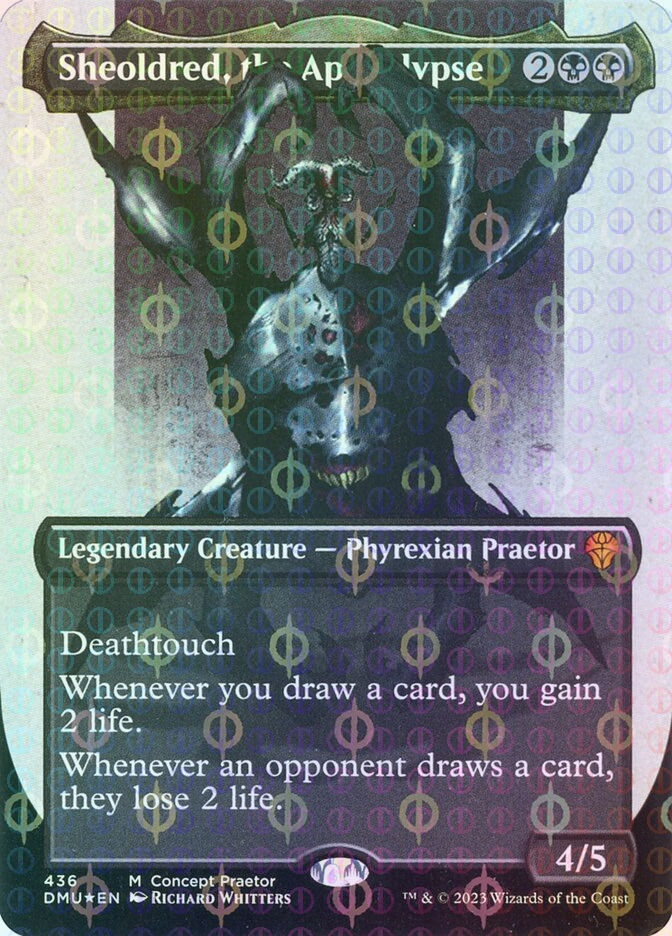 Sheoldred, the Apocalypse (DMU) (436) / Borderless / Step-and-Compleat Foil