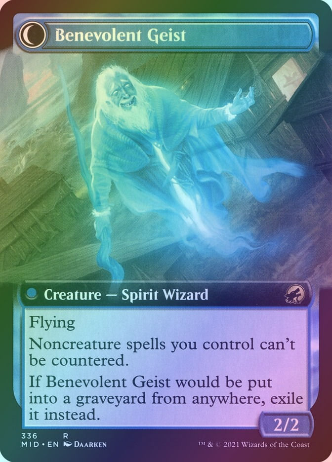 Malevolent Hermit // Benevolent Geist (MID) (336) / Extended Art / Foil — cara 2 de 2
