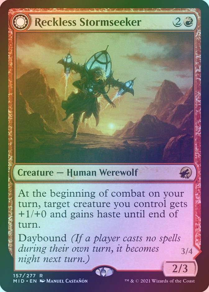 Reckless Stormseeker // Storm-Charged Slasher (MID) (157) / Foil — cara 1 de 2