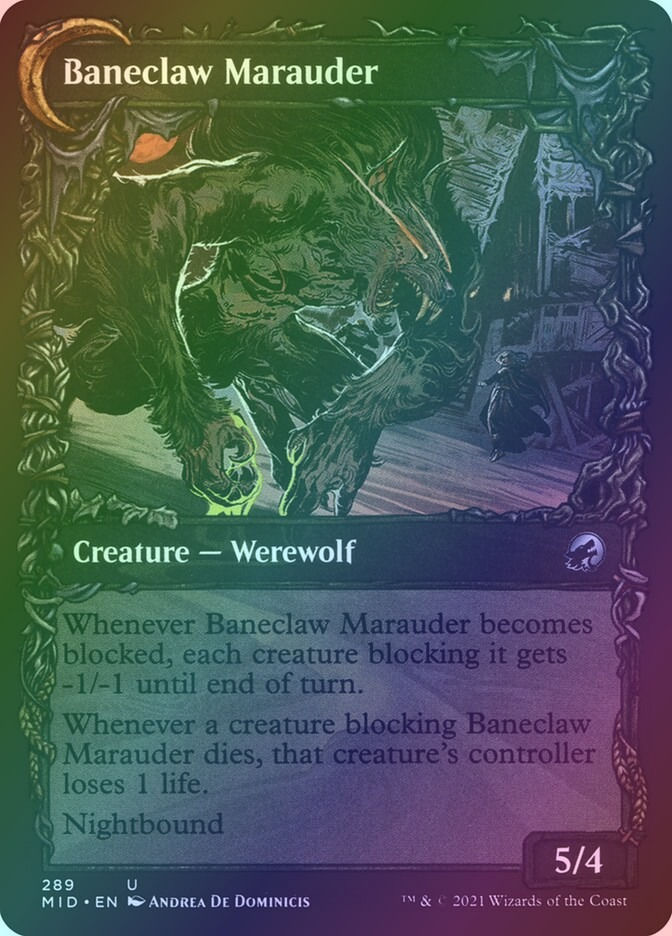 Baneblade Scoundrel // Baneclaw Marauder (MID) (289) / Showcase / Foil — cara 2 de 2