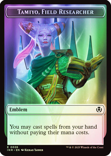 Human Soldier (TINR) (20) // Tamiyo, Field Researcher Emblem (TINR) (26) / Foil — cara 2 de 2
