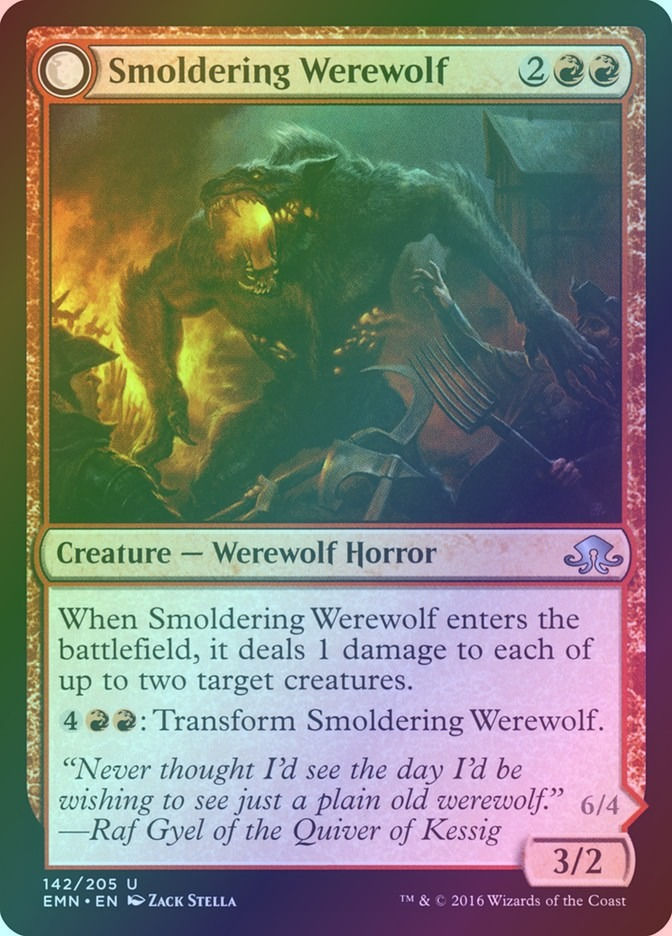 Smoldering Werewolf // Erupting Dreadwolf (EMN) (142) / Foil — cara 1 de 2