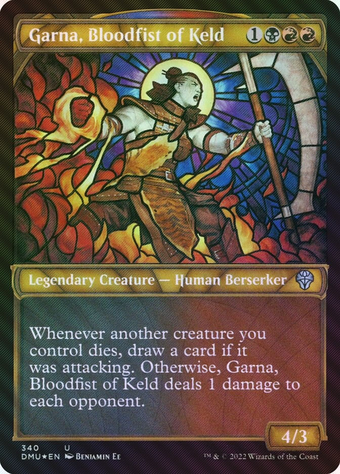 Garna, Bloodfist of Keld (DMU) (340) / Showcase / Textured Foil