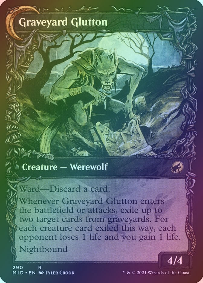 Graveyard Trespasser // Graveyard Glutton (MID) (290) / Showcase / Foil — cara 2 de 2
