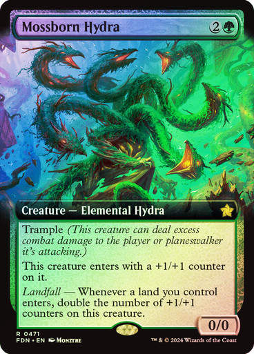 Mossborn Hydra (FDN) (471) / Foil / Extended Art