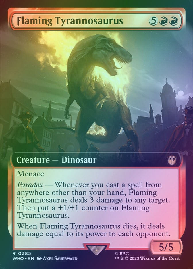 Flaming Tyrannosaurus (WHO) (385) / Extended Art / Foil