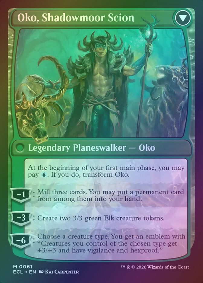 Oko, Lorwyn Liege // Oko, Shadowmoor Scion (PECL) (61p) / Foil — cara 2 de 2