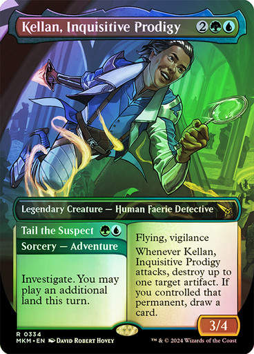 Kellan, Inquisitive Prodigy // Tail the Suspect (mkm) (334) / Borderless Foil