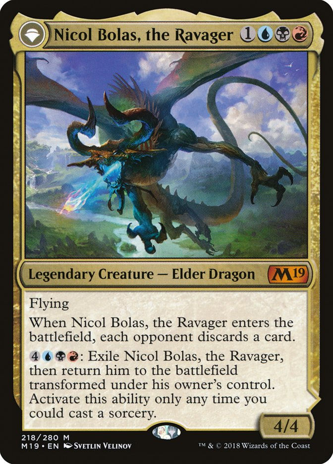 Nicol Bolas, the Ravager // Nicol Bolas, the Arisen (M19) (218) — cara 1 de 2