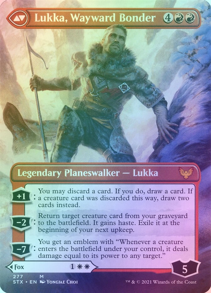 Mila, Crafty Companion // Lukka, Wayward Bonder (STX) (277) / Borderless / Foil — cara 2 de 2
