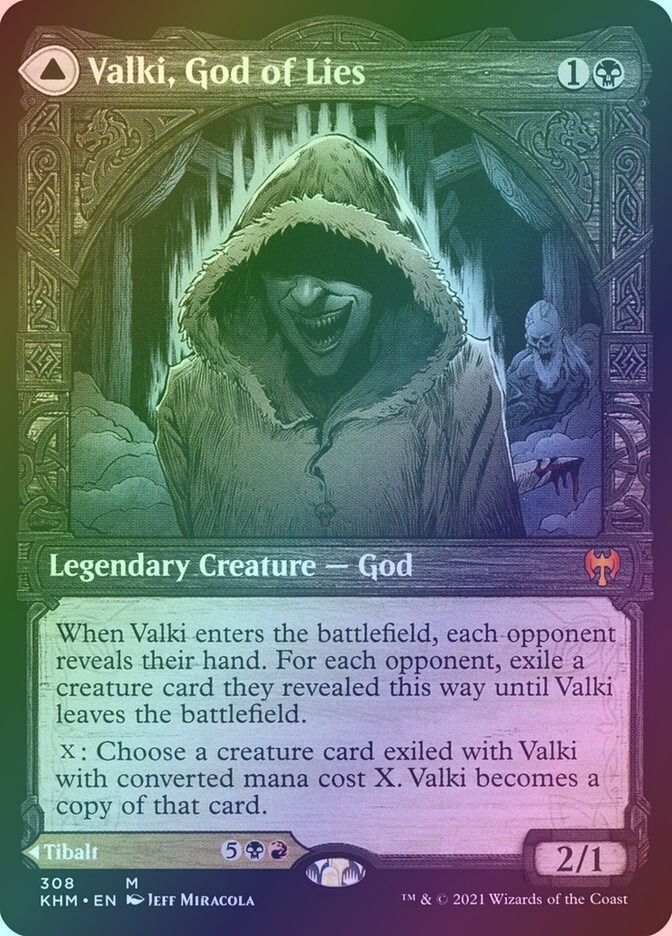 Valki, God of Lies // Tibalt, Cosmic Impostor (KHM) (308) / Showcase / Foil — cara 1 de 2