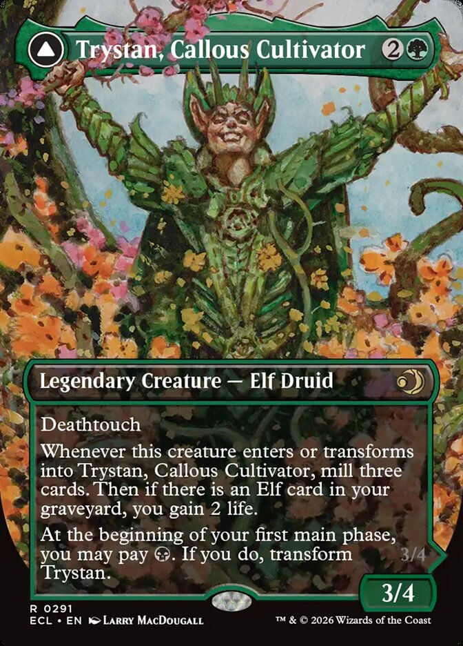 Trystan, Callous Cultivator // Trystan, Penitent Culler (ECL) (291) / Borderless — cara 1 de 2