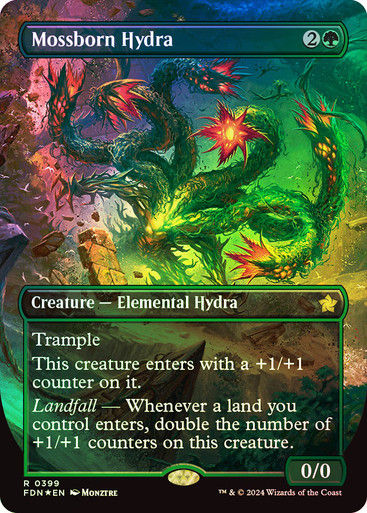Mossborn Hydra (FDN) (399) / Mana Foil / Borderless