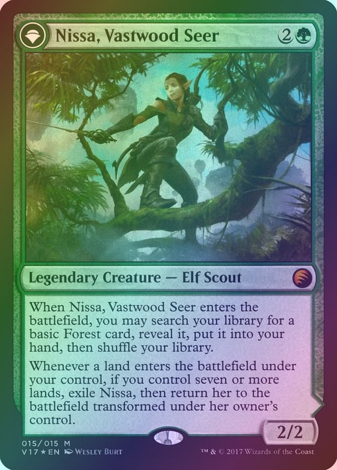 Nissa, Vastwood Seer // Nissa, Sage Animist (V17) (15) / Foil — cara 1 de 2