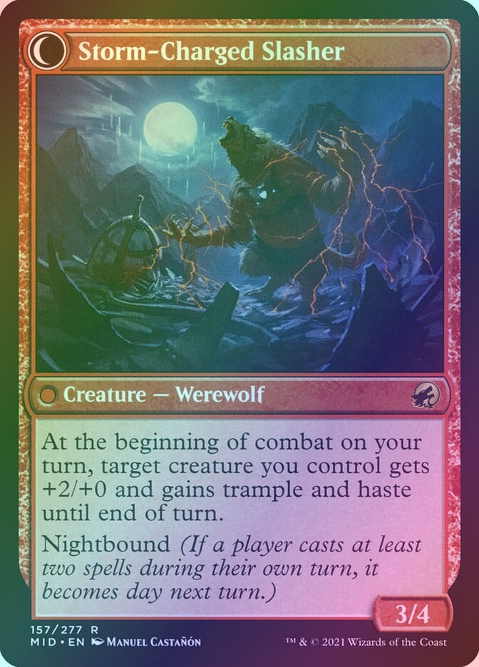Reckless Stormseeker // Storm-Charged Slasher (MID) (157) / Foil — cara 2 de 2