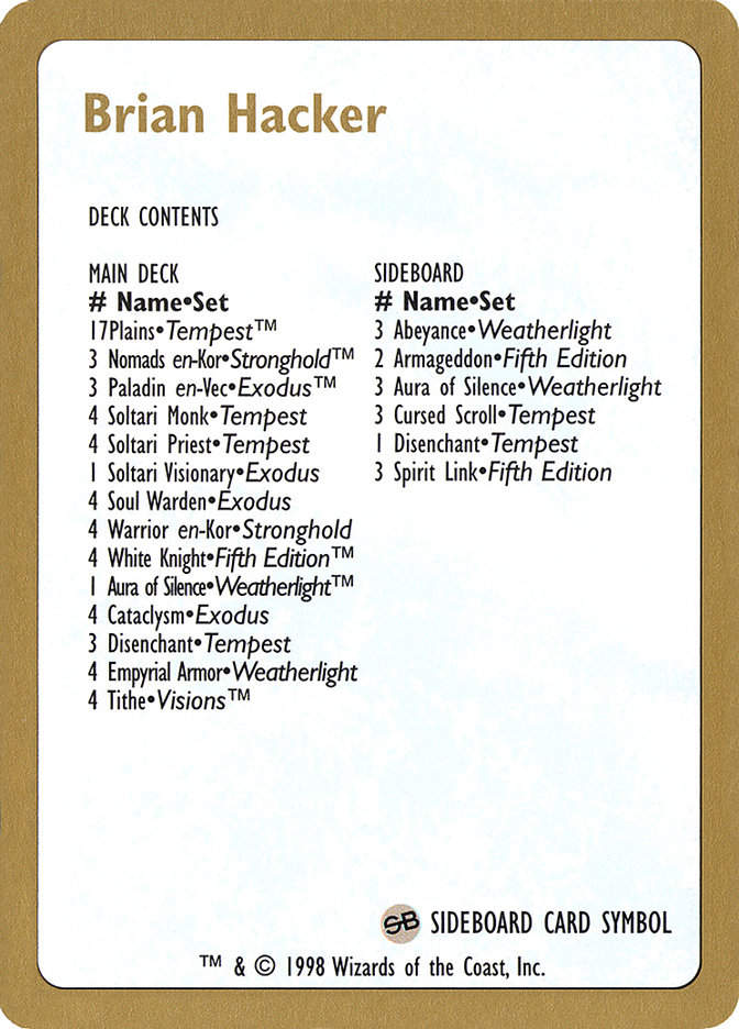 Brian Hacker Decklist (WC98) (bh0b)