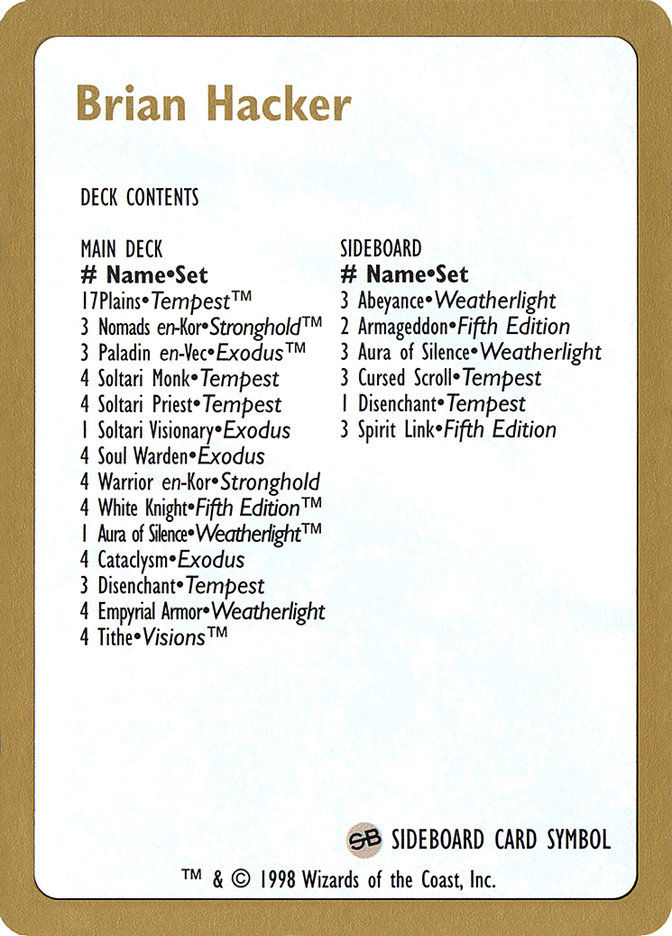 Brian Hacker Decklist (WC98) (bh0b)