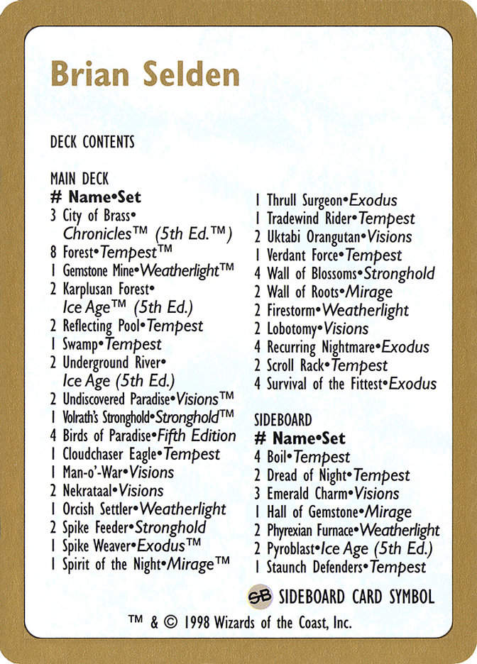 Brian Selden Decklist (WC98) (bs0b)