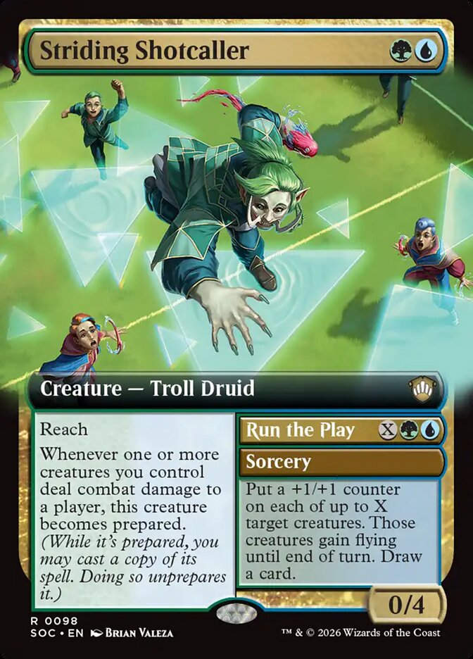 Striding Shotcaller // Run the Play (SOC) (98) / Extended Art