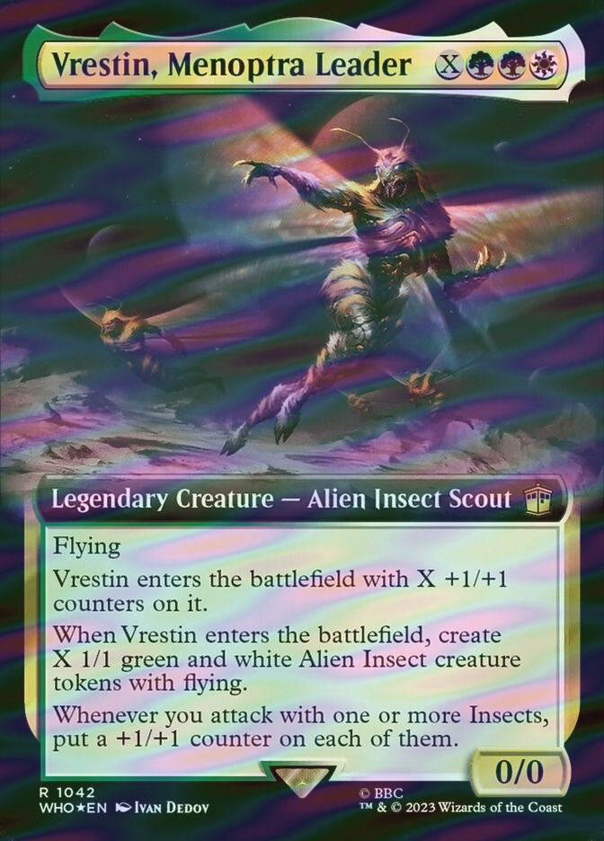 Vrestin, Menoptra Leader (WHO) (1042) / Extended Art / Surge Foil