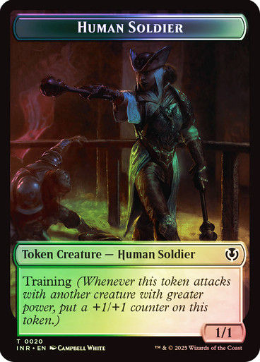 Human Soldier (TINR) (20) // Tamiyo, Field Researcher Emblem (TINR) (26) / Foil — cara 1 de 2