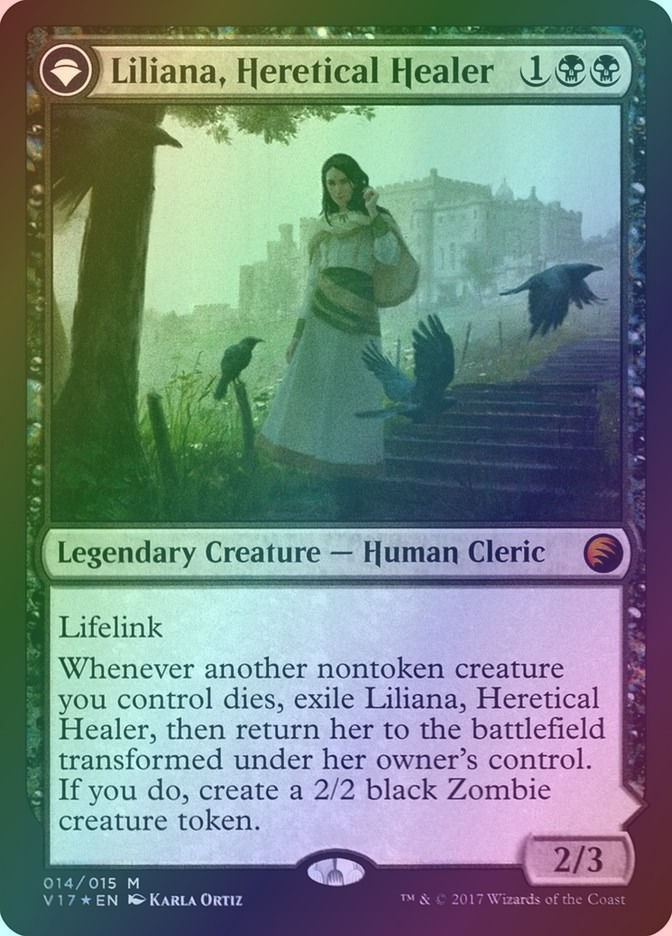 Liliana, Heretical Healer // Liliana, Defiant Necromancer (V17) (14) / Foil — cara 1 de 2
