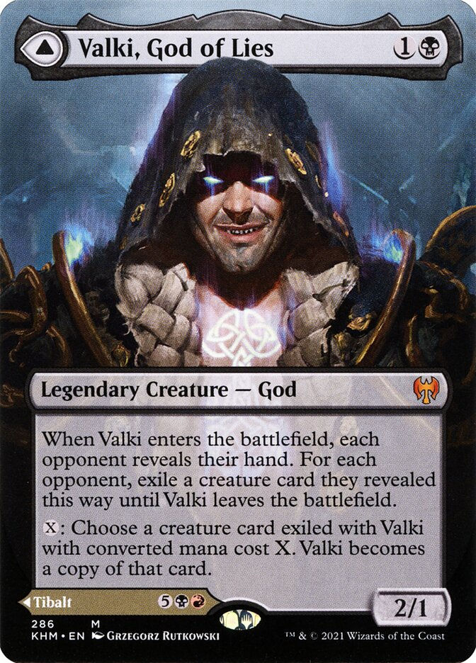Valki, God of Lies // Tibalt, Cosmic Impostor (KHM) (286) / Borderless — cara 1 de 2