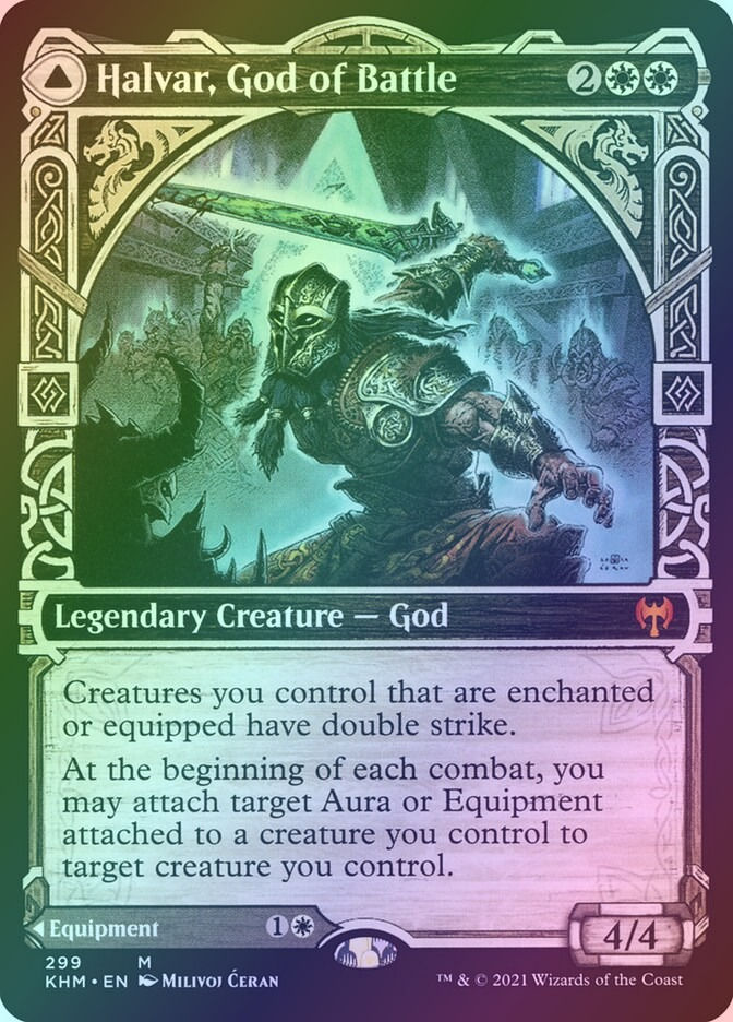 Halvar, God of Battle // Sword of the Realms (KHM) (299) / Showcase / Foil — cara 1 de 2