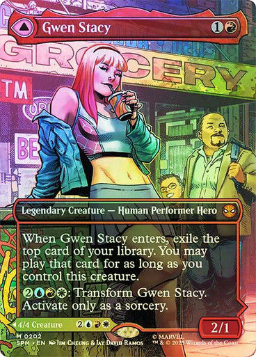 Gwen Stacy // Ghost-Spider (SPM) (202) / Borderless / Foil — cara 1 de 2